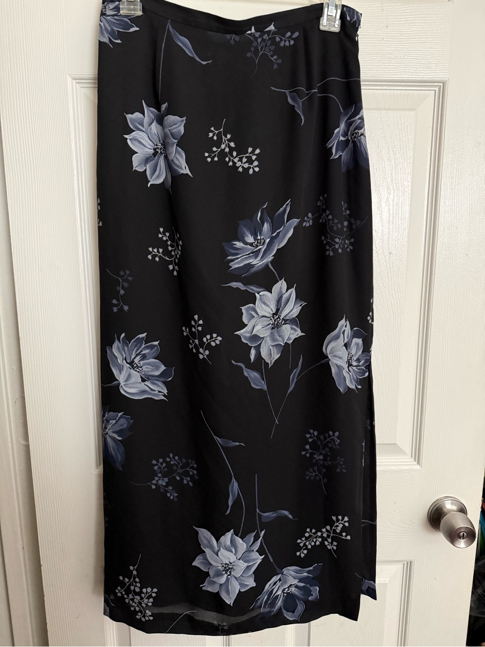 Chaus Black Maxi Skirt with Blue Floral Print